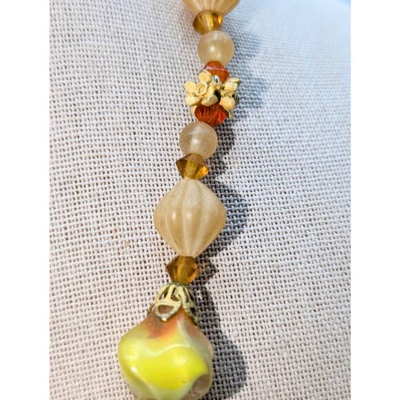 Vintage/Antique Yellow Orange Cream Glass Bead 18"  Necklace - Picture 2 of 7